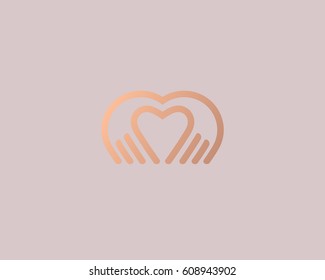 Heart hands vector logotype. Palm love logo icon design. 