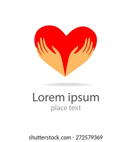 heart in hands - vector symbol, template for design logo