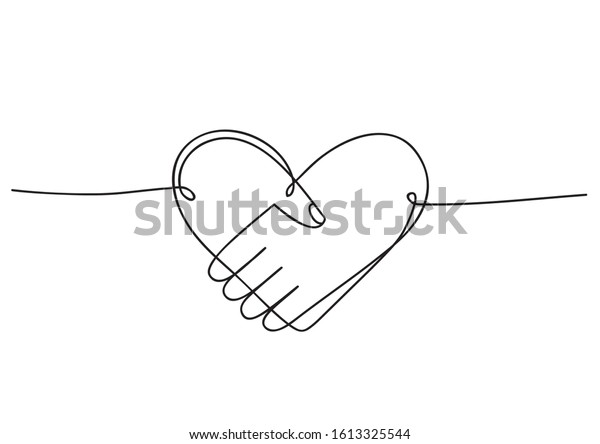 友情と愛のアイコンとしての握手の心 連続線画図手描きの落書き風ベクターイラストを連続した線で描きます ラインアートの装飾デザイン のベクター画像素材 ロイヤリティフリー