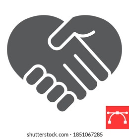 Heart Handshake Glyph Icon, Love And Help, Handshake Sign Vector Graphics, Editable Stroke Solid Icon, Eps 10