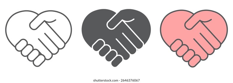 Heart handshake icon collection, love and help, handshake sign vector set graphics, editable stroke linear icon, eps 10