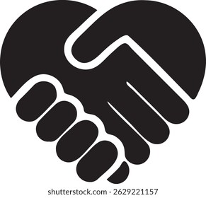 Heart Handshake Icon Love and Unity Symbol in Minimal Silhouette Style