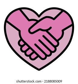 Heart handshake icon outline vector. Social care. Service love