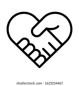 Heart handshake icon. Simple design. Line vector. Isolate on white background.