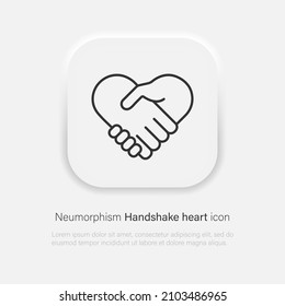 Heart handshake vector icon in trendy neumorphism style. Neumorphic design Vector EPS 10