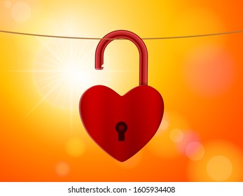 Heart hanging on clothesline at sky.