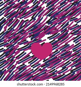 Un corazón pende sobre una imagen abstracta.