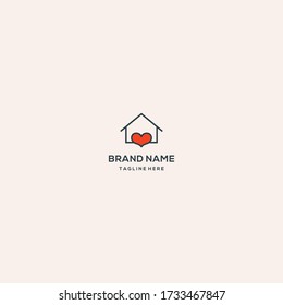 Heart happy family home house love concept logo element vector on white background.
