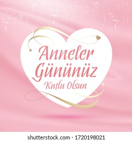 Heart, Happy Mother's Day Circle Badge (Turkish-Anneler Gununuz Kutlu Olsun) Pink Background