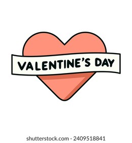 heart happy valentine day with ribbon vector illustration template design