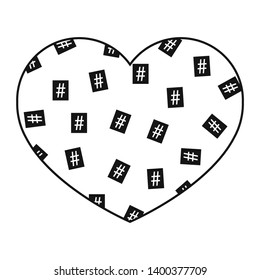 
Heart with a hashtag pattern. Heart on a white isolated background. Vector illustration.