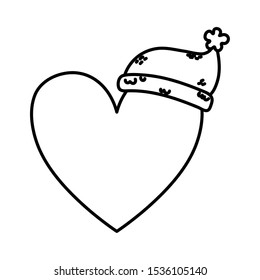 heart with hat celebration merry christmas vector illustration thick line