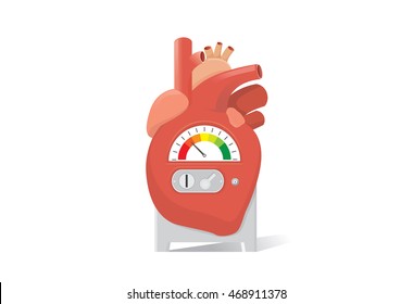 Heart have a channel for inserts a coin into machine. Heart have scale of engine. This illustration is concept about health and medical.