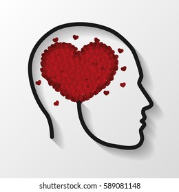 Heart in the head. Concept of love. Vector illustration