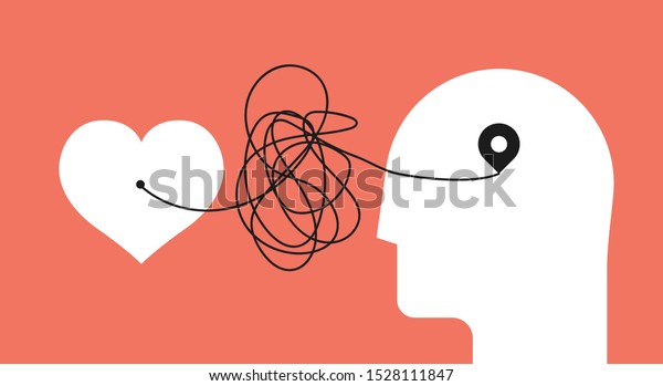 From heart to head. Distorted path from\
soul to brain. Psychology concept about yourself listening for your\
psychology therapy blog article image or post. Minimalistic vector\
illustration.