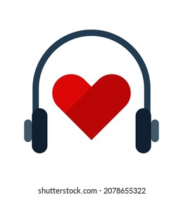 heart headphone flat clipart vector illustration