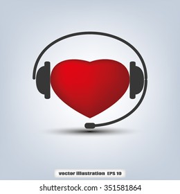heart, headphone and microphone icon