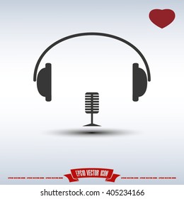 heart, headphone and microphone icon