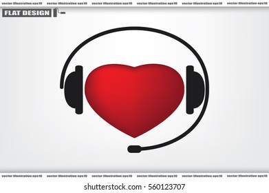 heart, headphone and microphone icon vector illustration.