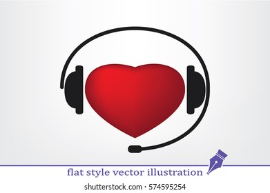 heart, headphone and microphone icon vector illustration.