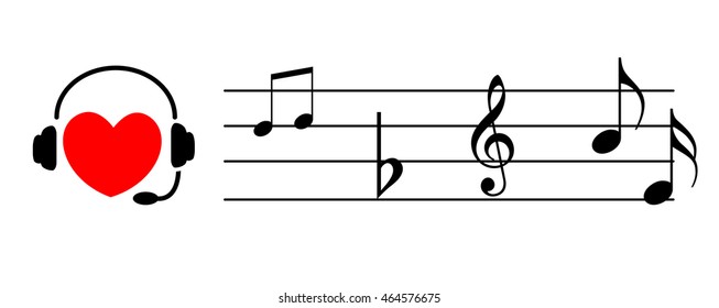Heart with headphone and music notes