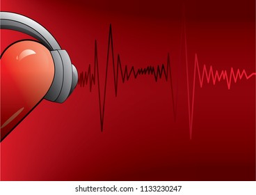 heart with headphones and equalizer music background

