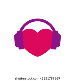 Heart in headphones listens to music. 