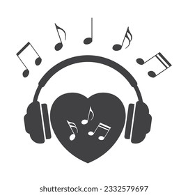 Heart with headphones and music notes icon