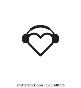 heart with headphones. Vector icon.