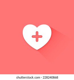 Heart health care pink icon flat long shadow