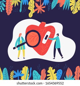 Heart health check flat vector abstract illustration