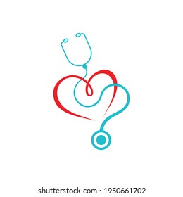 heart health and health check. heart and stethoscope concept on white background