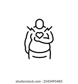 Heart Health Concern icon. Simple icon representing heart health concerns in an overweight individual, ideal for social media, app, and web design. Vector illustration