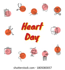 Heart health day doodle illustration with item vector 