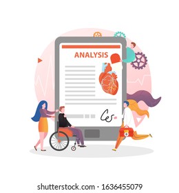 Heart health examination vector concept illustration. Blood testing, assesment of arteries and cardiovascular risks to prevent heart desease. Healthcare, cardiology composition for website page etc.