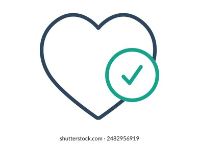 heart health icon. heart with check mark. icon related to monitor heart health. line icon style. health elements vector illustration