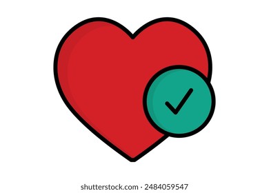 heart health icon. heart with check mark. icon related to monitor heart health. colored outline icon style. health elements vector illustration
