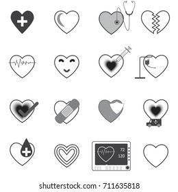 Heart health Icons isolated on white background, vector illustration.