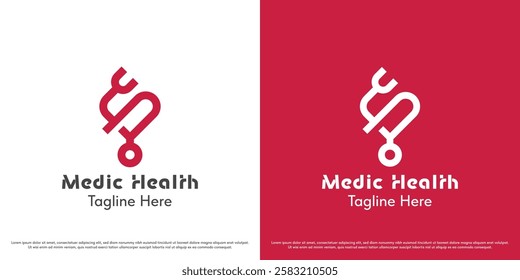 Heart health logo design vector illustration. Stethoscope silhouette heart heart love support medical doctor hospital care healthcare. Simple minimal geometric linear vector icon symbol.