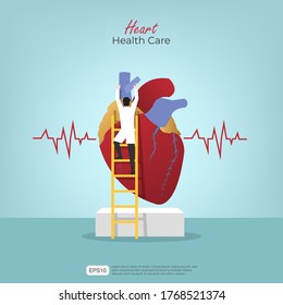 Heart health medical design concept. specialist doctor gives treatment and therapy for hearth problem and disease vector illustration. for poster, flyer, cover, social media printing or website