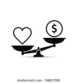 Heart Health and Money on Scales icon. Balance, quality health concept in Flat design. Vector illustration.