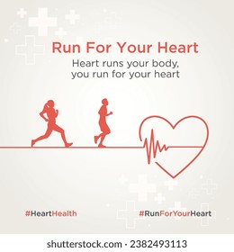 Heart Health, Run for your Heart. Healthy Lifestyle. Social Media Post Vector Template