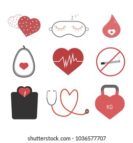 Heart Health Tips Icons Set