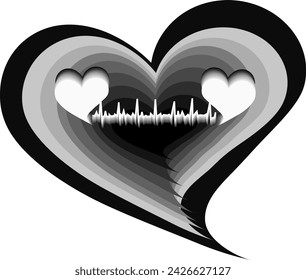 Heart and heartbeat abstract vector drawing with overlapping layers and colors in shades of black