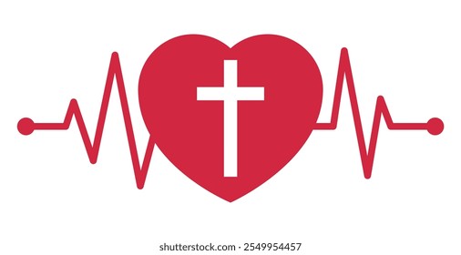 heart and heartbeat with Christian Cross