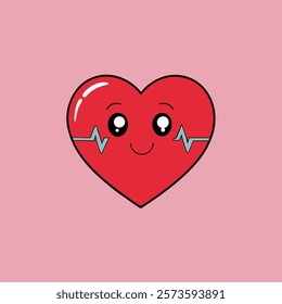 Heart and Heartbeat Colorful Vector Illustration with eyes