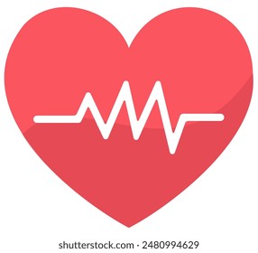Heart with heartbeat flat icon isolated on white background.
