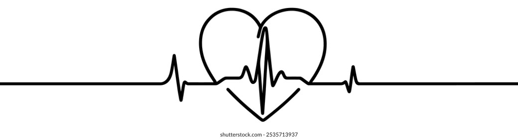 Heart with heartbeat icon. Line drawing of pulse. Vector illustration.