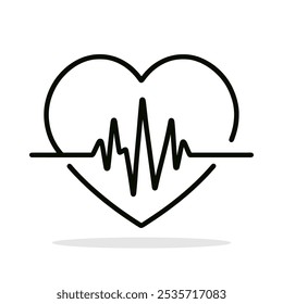 Heart with heartbeat icon. Line drawing of pulse. Vector illustration.