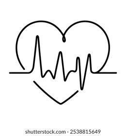 Heart with heartbeat icon. Line drawing of pulse. Vector illustration.